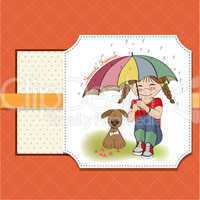 young pretty girl and her dog, friendship card