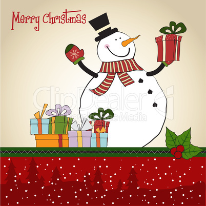 Christmas greeting card with snowman