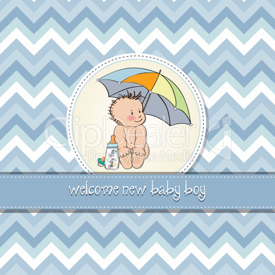 baby boy shower card with funny baby under his umbrella