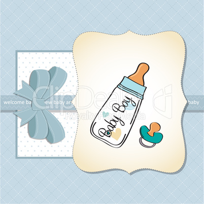 baby announcement card with milk bottle and pacifier