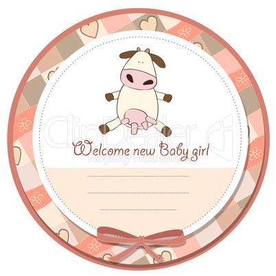 new baby girl announcement card with cow