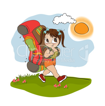 Traveling tourist girl with backpack