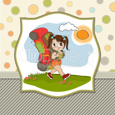 Traveling tourist girl with backpack
