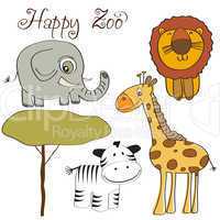 vector illustration of cute wild animal set including giraffe, z