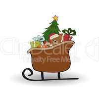 Christmas sleigh with gifts, isolated on white background
