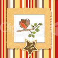 welcome card with funny little bird