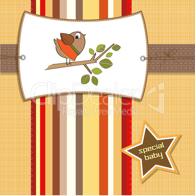 welcome baby card with funny little bird