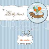 baby shower card with long dog and balloons