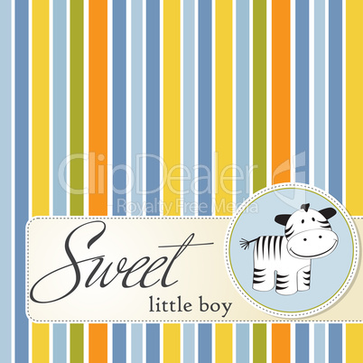 childish greeting card with zebra