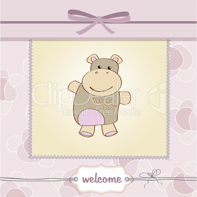 childish baby shower card with hippo toy