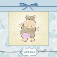 childish baby shower card with hippo toy