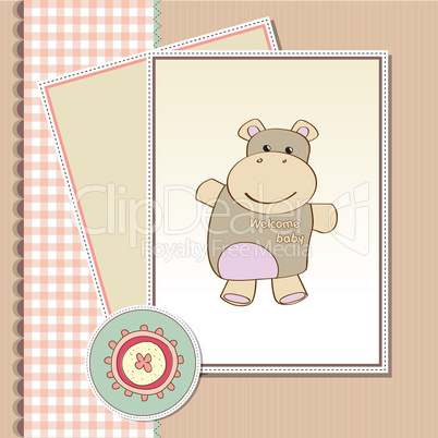 childish baby shower card with hippo toy