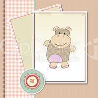 childish baby shower card with hippo toy