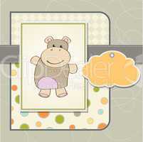 childish baby shower card with hippo toy