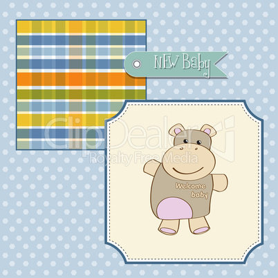 childish baby shower card with hippo toy