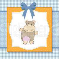 childish baby shower card with hippo toy