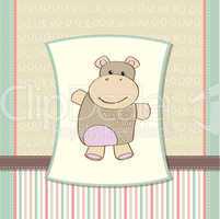 childish baby shower card with hippo toy