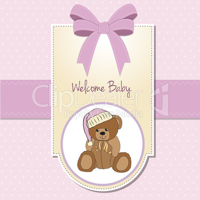 baby shower card with sleepy teddy bear