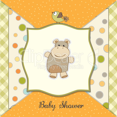 childish baby shower card with hippo toy