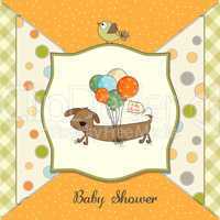 baby shower card with long dog and balloons