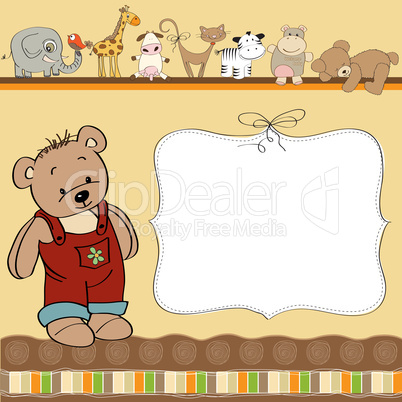 customizable childish card with funny teddy bear