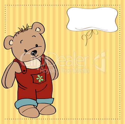 customizable childish card with funny teddy bear