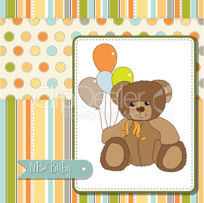 welcome baby card with teddy bear