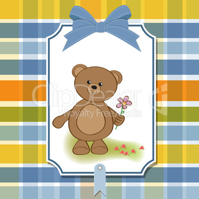 happy birthday card with teddy bear and flower