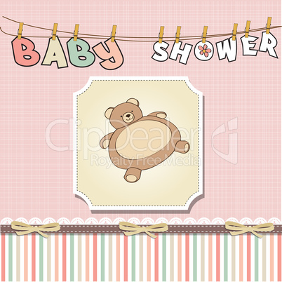 romantic baby girl announcement card with teddy bear