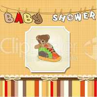 shower card with teddy bear hidden in a shoe