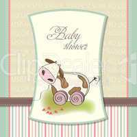 Baby shower card with cute cow toy