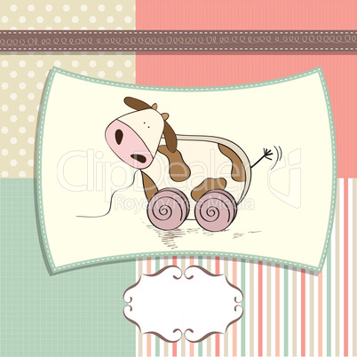 childish card with cute cow toy