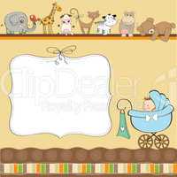 new baby boy announcement card with pram