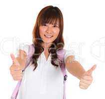 Thumbs up Asian college student