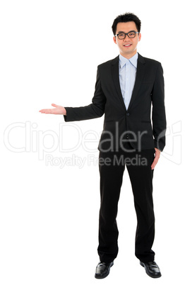 Asian business man hand showing blank copy space