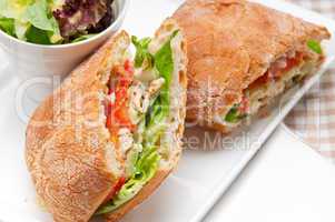 ciabatta panini sandwich with chicken and tomato