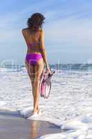 Rear View Beautiful Bikini Woman At Beach