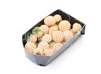 White strawberries in paper box