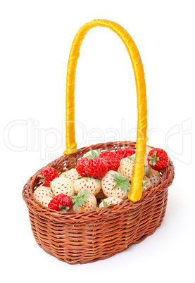 Ripe White and Red Strawberries in basket