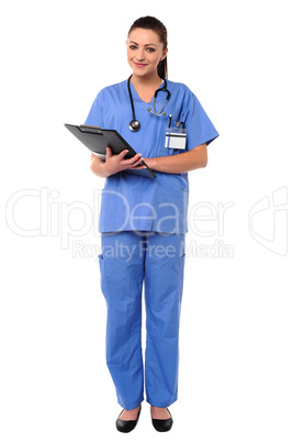 Smiling young female doctor at duty