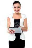 Business executive browsing on tablet device