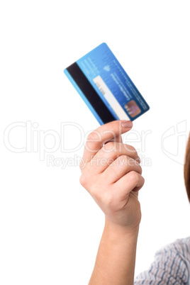 Cropped image of woman with cash card