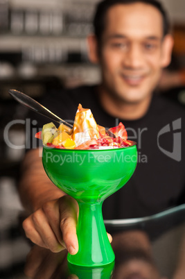 Fruit cocktail served in presentable glass bowl