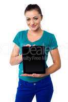 Cute model showing newly launched tablet pc