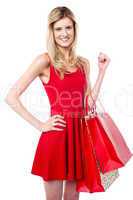 Attractive girl holding vibrant shopping bags