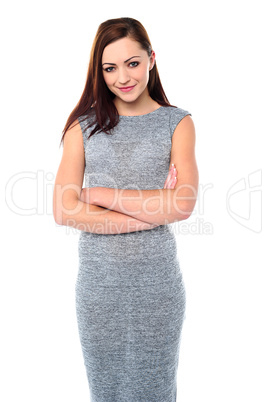 Confident young lady in trendy outfit