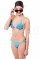 Flirtatious young babe in bikini and goggles