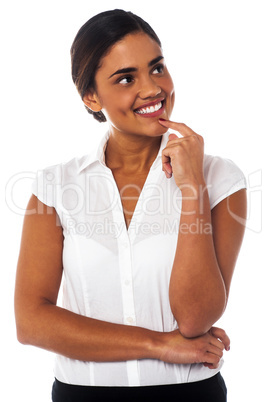 Woman thinking something and smiling