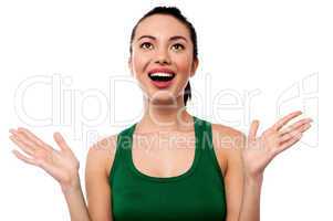 Cute girl laughing heartily with open hands