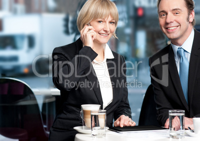 Business colleagues enjoying coffee